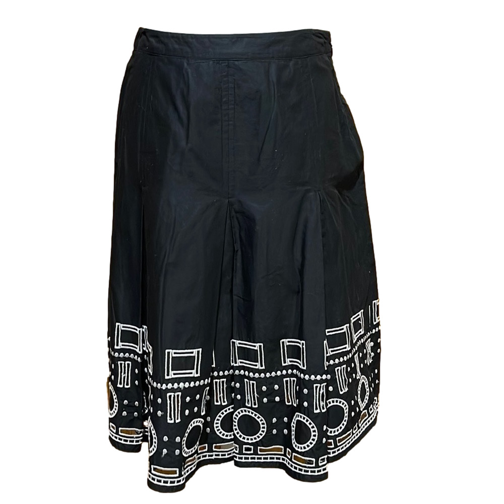 Alfani Black Pleated Skirt with Geometric Embroidery Border - EUC